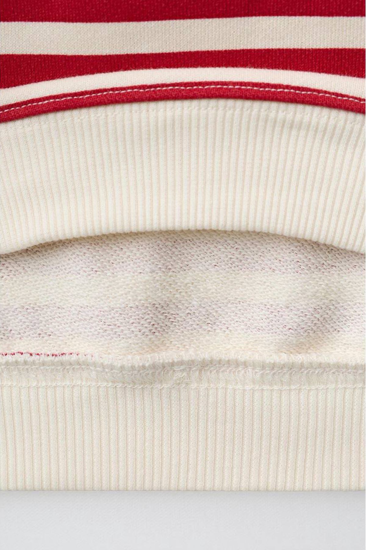 Çizgili Çilek Nakışlı Oversize Kız Çocuk Sweatshirt - Kırmızı