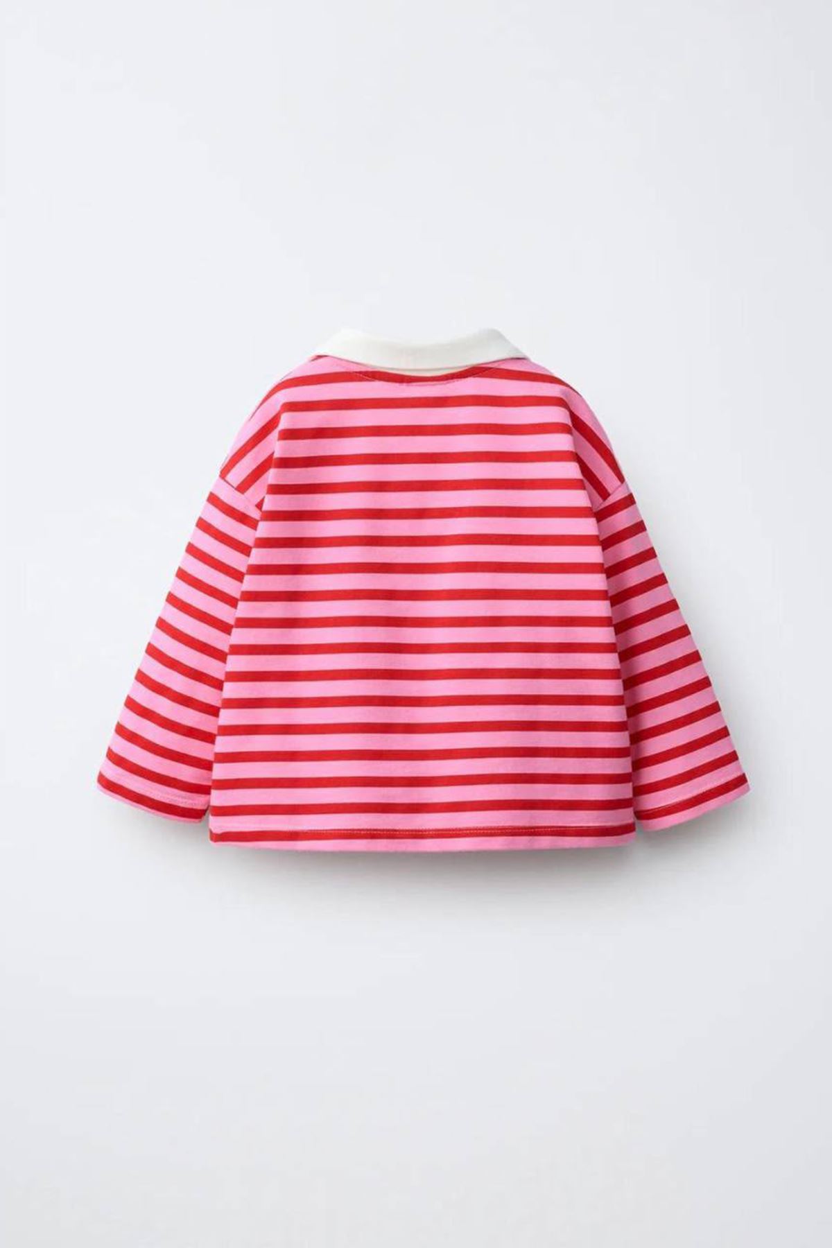 Polo Yaka Çizgili Oversize Kız Çocuk Sweatshirt - Kırmızı