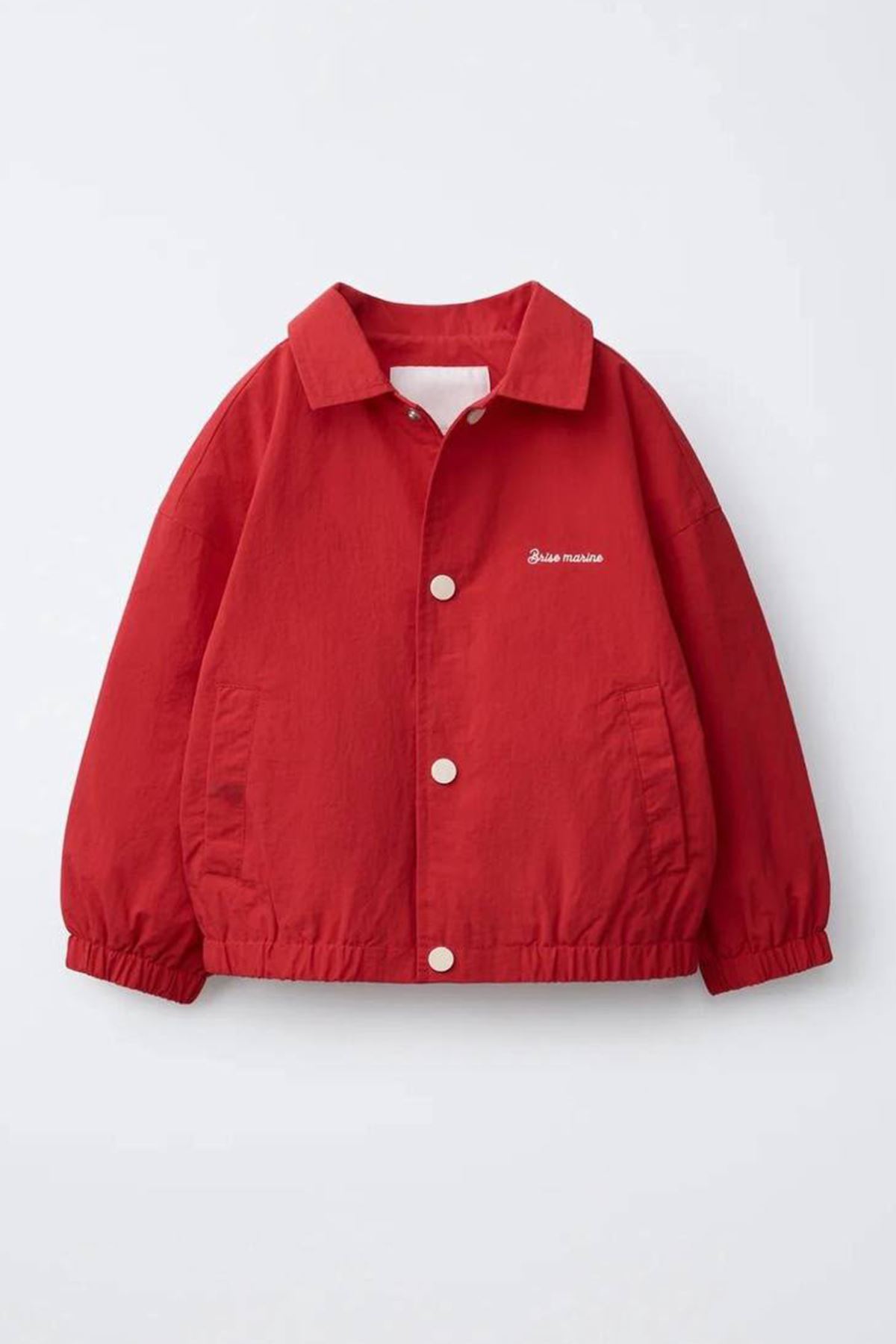 Nakış Detaylı Çıtçıtlı Unisex Çocuk Yağmurluk Ceket - Kırmızı