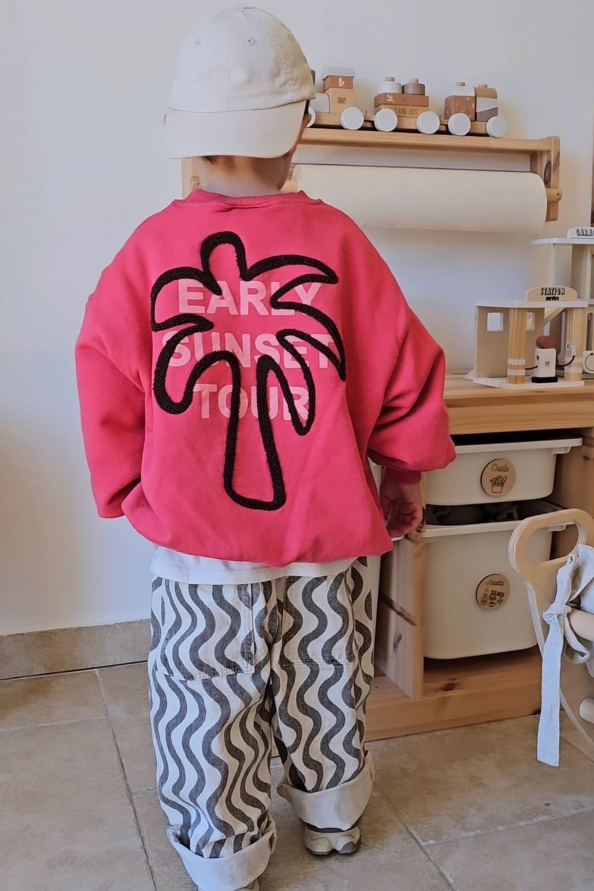 S Desenli Unisex Çocuk Kot Pantolon - SiyahKrem