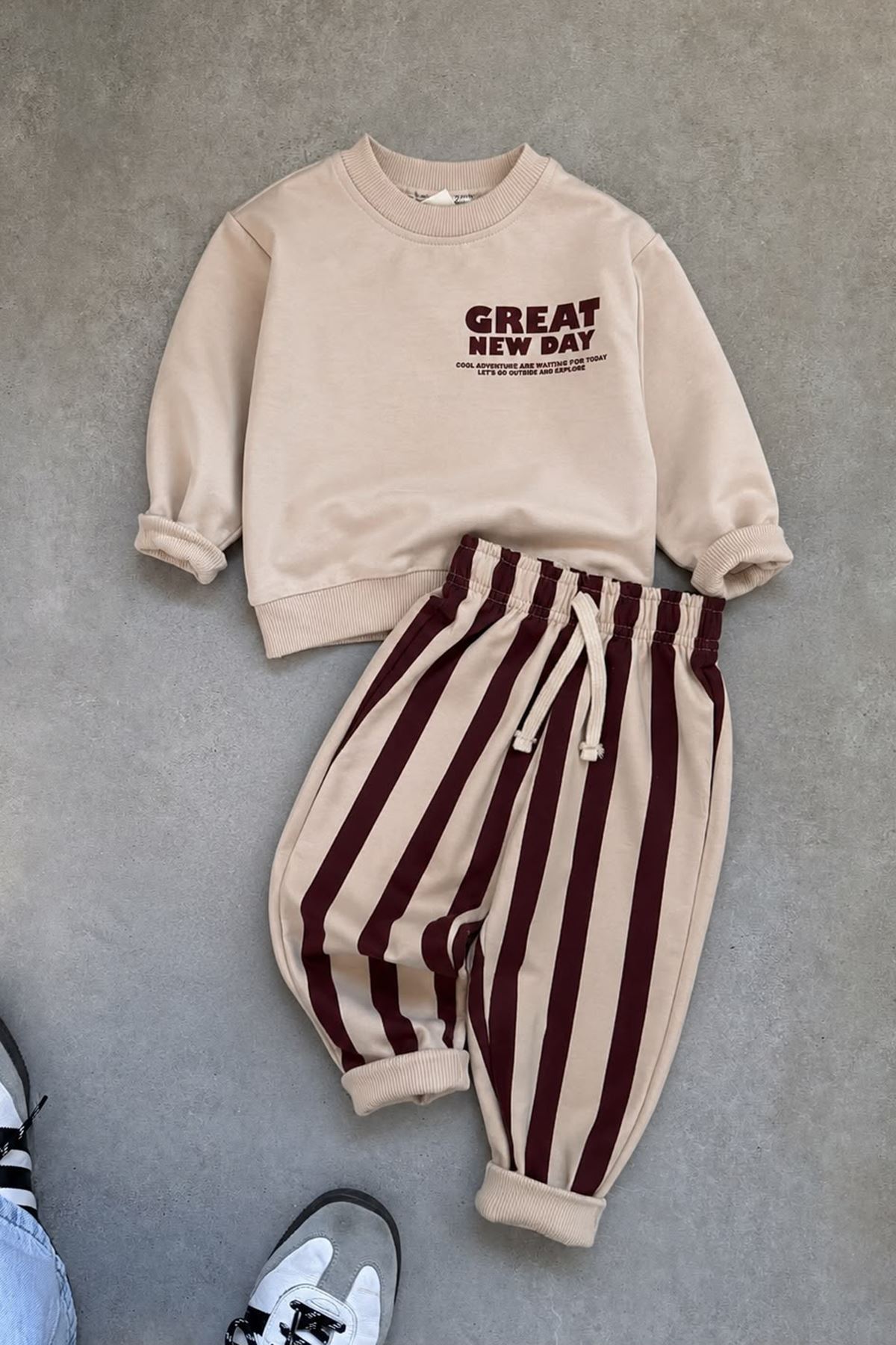 Çizgi Desen Pijamalı Great Erkek Çocuk 2 li Takım - Bordo