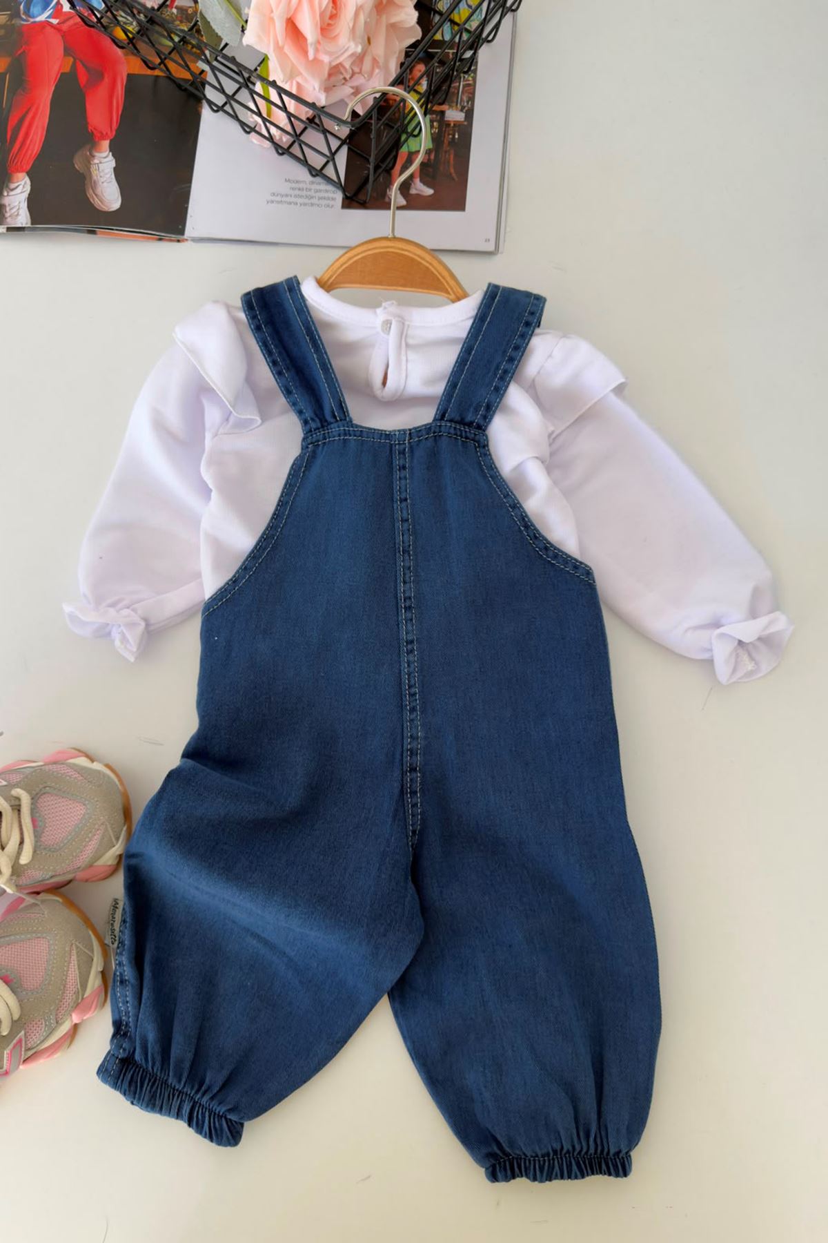3 Boyutlu Mnn Aplikeli Kot Salopetli Kız Bebek 2’li Takım - Lacivert