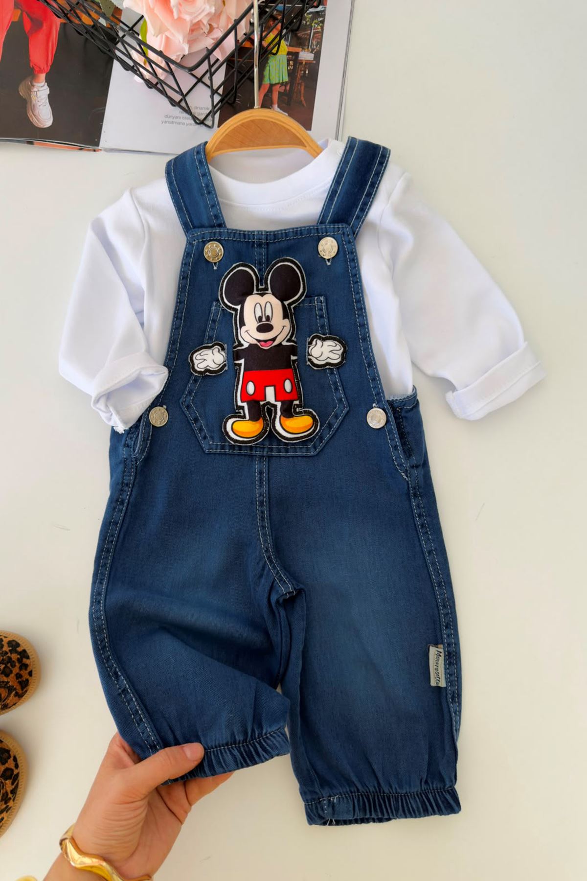 3 Boyutlu Mcky Aplikeli Kot Salopetli Erkek Bebek 2’li Takım - Lacivert