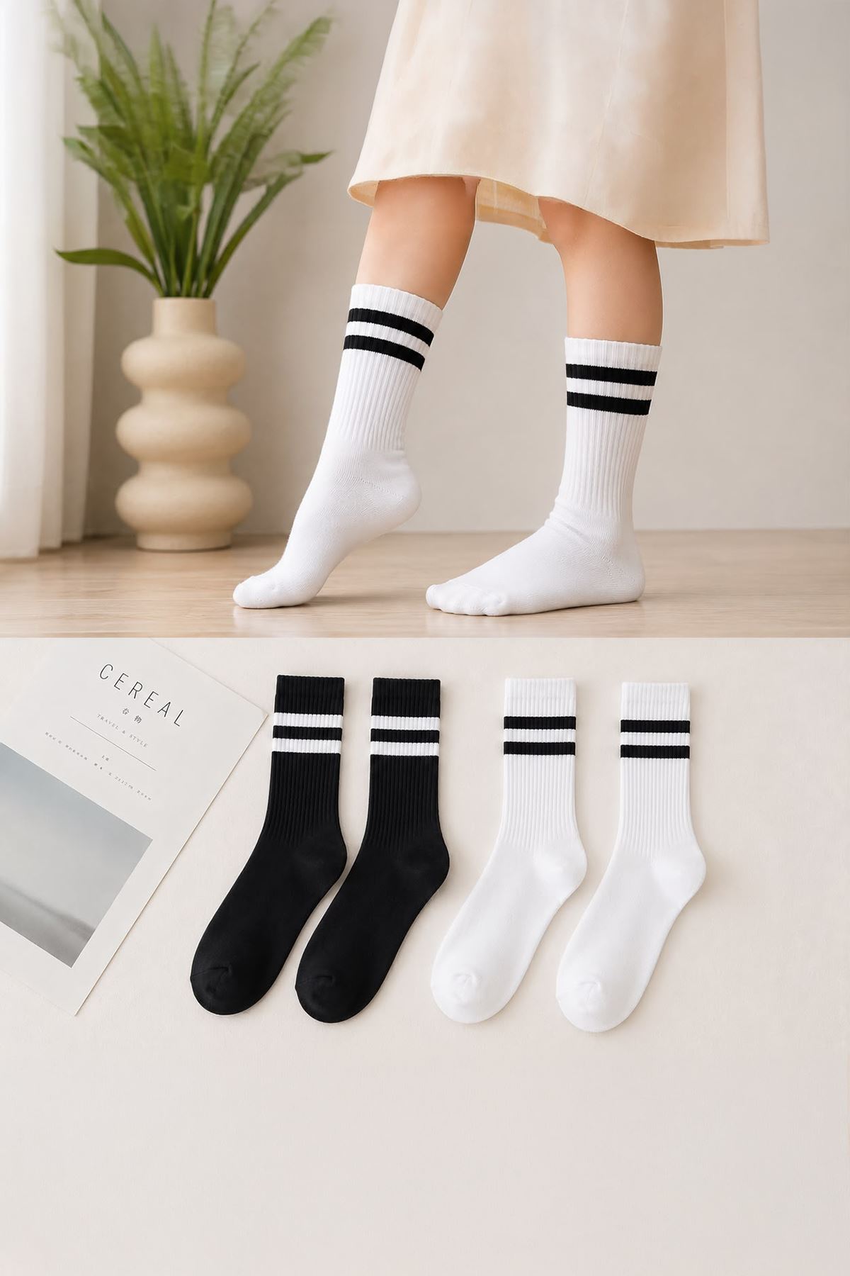 Çizgi Detaylı Unisex Çocuk 4’lü Soket Çorap Seti - Karışık