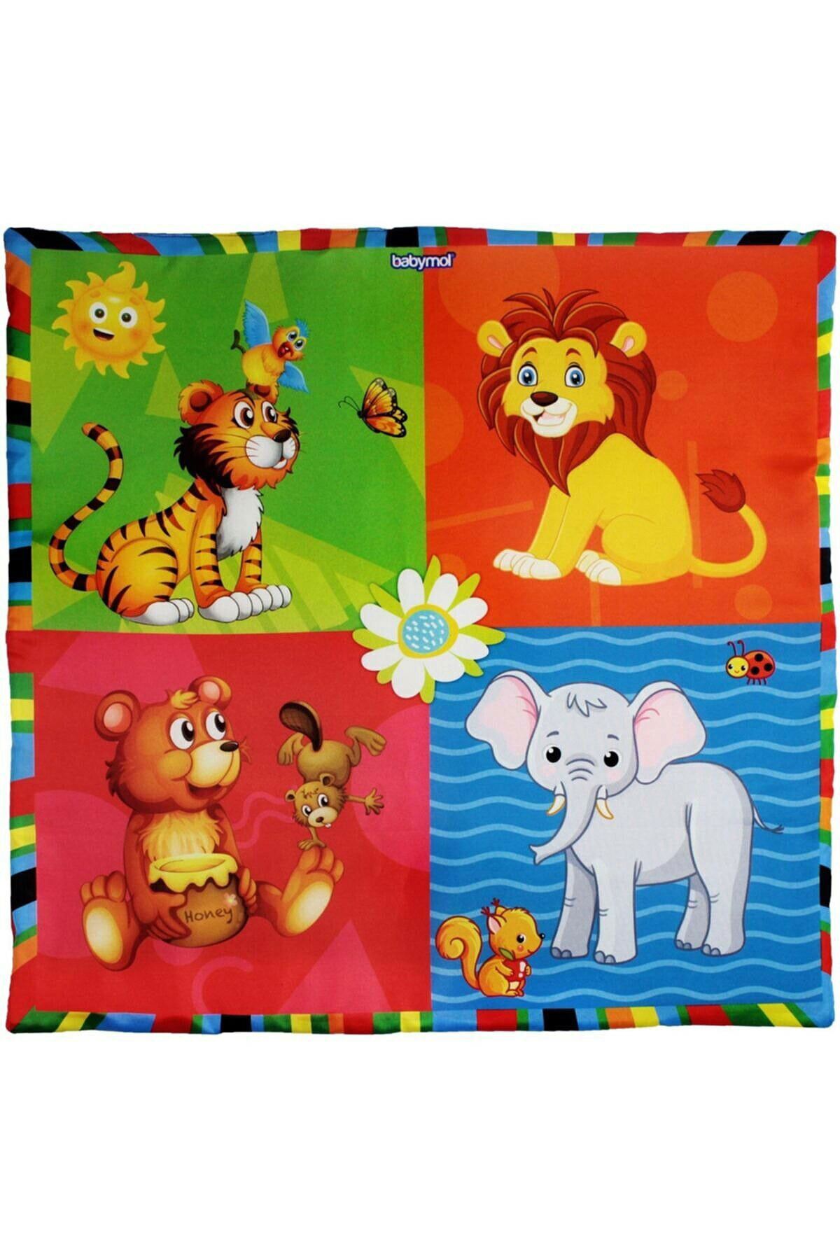 Bebek Neşeli Hayvanlar Oyuncaklı Oyun Halısı Minderi (KUTULU) Hediyelik Hediye 75x75 Cm