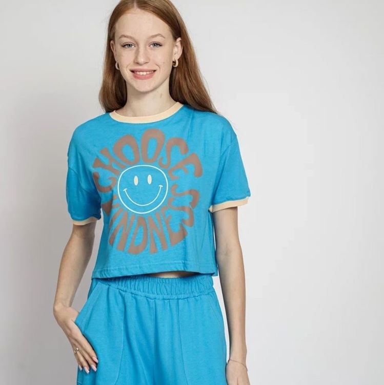 9-15 yaş  choose Güleryüz  desenli uzun pantolonlu  genç tarz takım-mavi