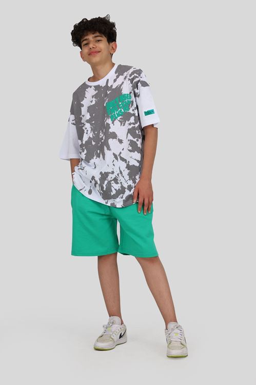 Miniğimin Cicileri 7-14 batik desen genç tarz erkek şortlu takım -yeşil