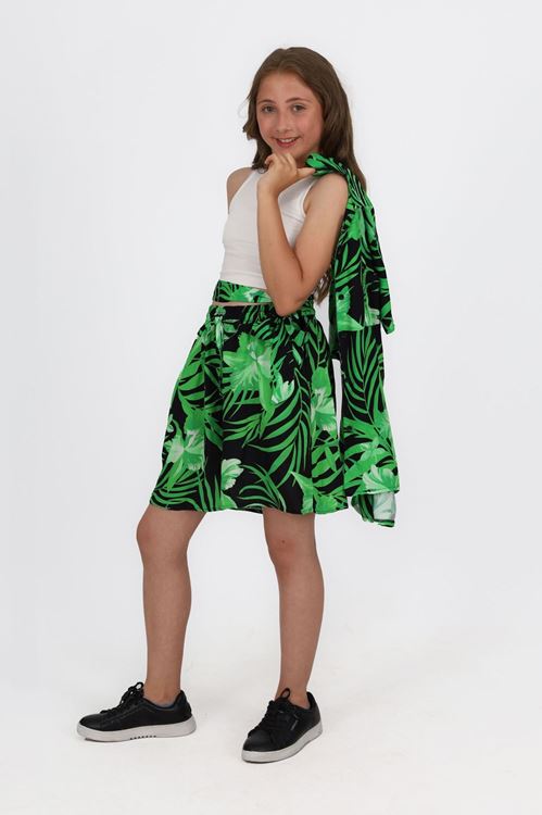 Miniğimin Cicileri 7-14 yaş tropikal desen genç tarz 3 lü takım-yeşil