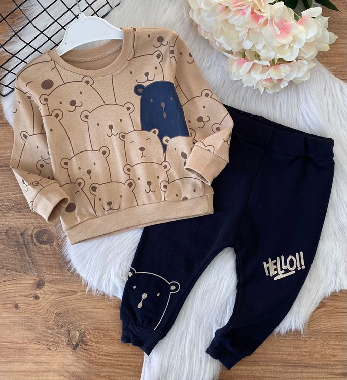 Minigimin cicileri hello ayılar penye takım - Kahverengi Açık