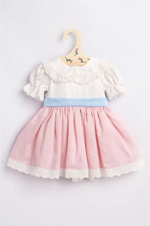 Minigimin cicileri vintage güpürlü kız çocuk elbise - Pembe