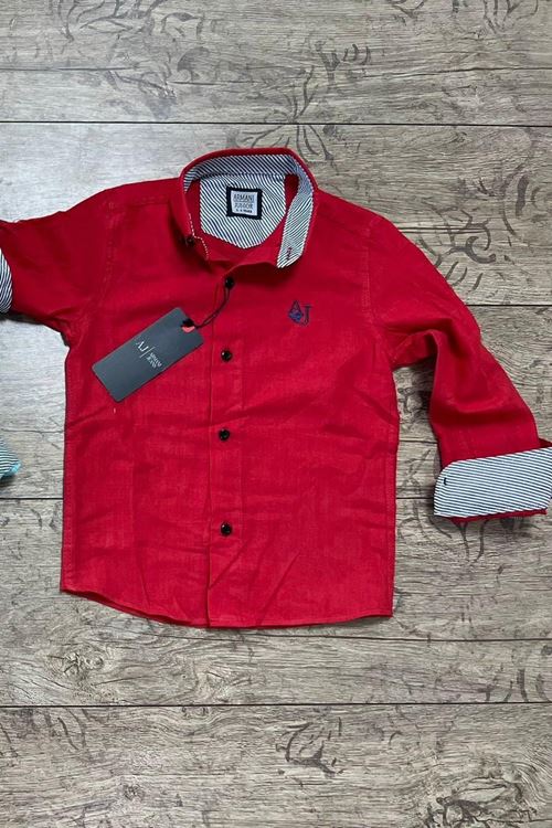 Miniğimin cicileri keten erkek çocuk gömlek - Kırmızı