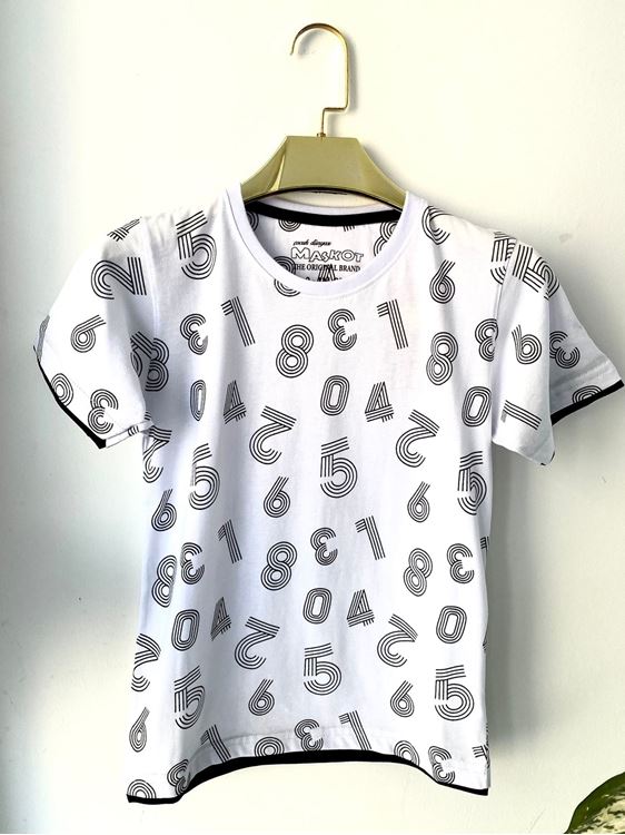 Minigimin Cicileri Rakam Baskılı Bisiklet Yaka Tişört - Beyaz