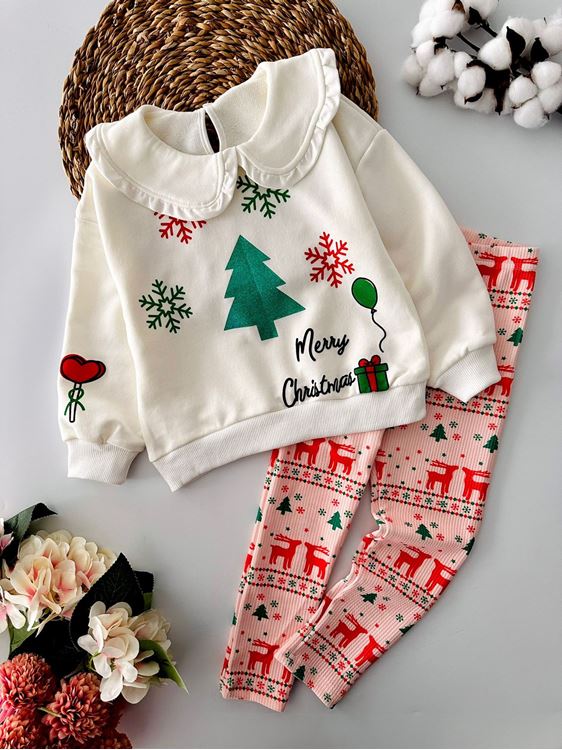 Miniğimin Cicileri Mary Crismas Yılbaşı konsept Taytlı Kız Çocuk Takım - Krem