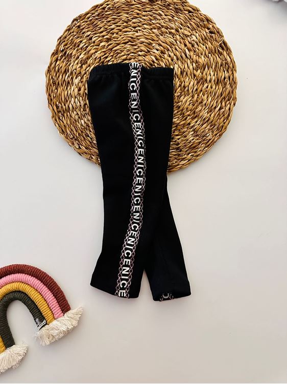 Miniğimin Cicileri Kız Çocuk Nice Simli Şeritli Esnek Pamuklu Kalım Tayt - Siyah