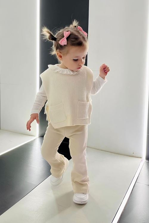 Miniğimin Cicileri Triko 3 lü Tarz Kız Çocuk İspanyol Takım - Krem