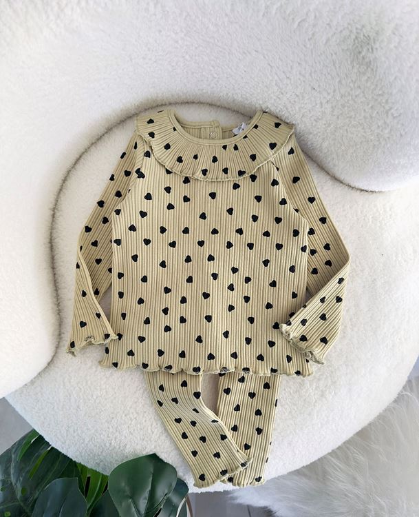 Miniğimin Cicileri Kaşkorse Şık Kalp Desenli Kız Çocuk Taytlı Takım - Yeşil