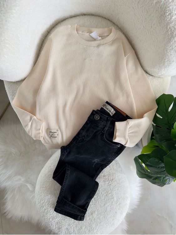 Miniğimin Cicileri Bisiklet Yaka Basic Uzun Kollu Erkek Çocuk Sweatshirt - Krem