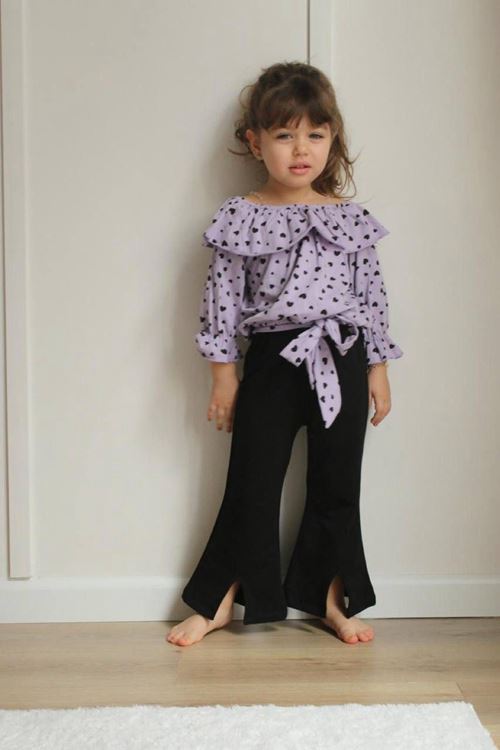 Miniğimin Cicileri Kalp Desenli Kayık Yakalı Kız Çocuk Takım - Lila