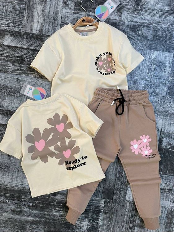 Miniğimin Cicileri Flower Make You Kız Çocuk Takım - Kahve