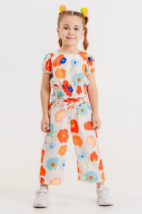 Miniğimin Cicileri Çiçek Baskılı Gipeli Kare Yaka  Kız Çocuk 2 li Takım