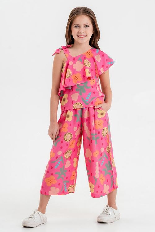 Miniğimin Cicileri Tek Omuz Askılı Volanlı Kız Çocuk 2 li Takım - Fuşya