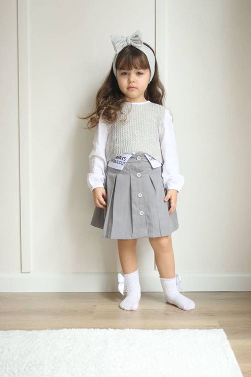 Miniğimin Cicileri Hırkalı Tarz Kız Çocuk 3 lü Takım - Gri