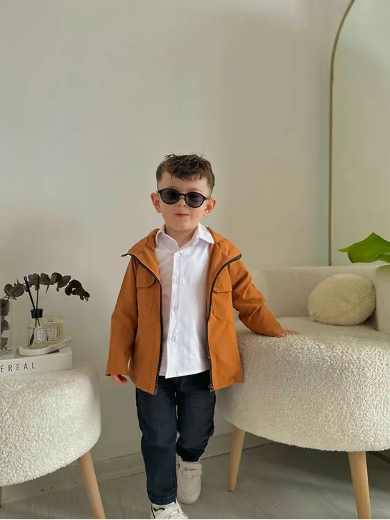 Miniğimin Cicileri Trençkotlu Kapüşonlu 3'lü Erkek Çocuk Kotlu Takım - Tarçın
