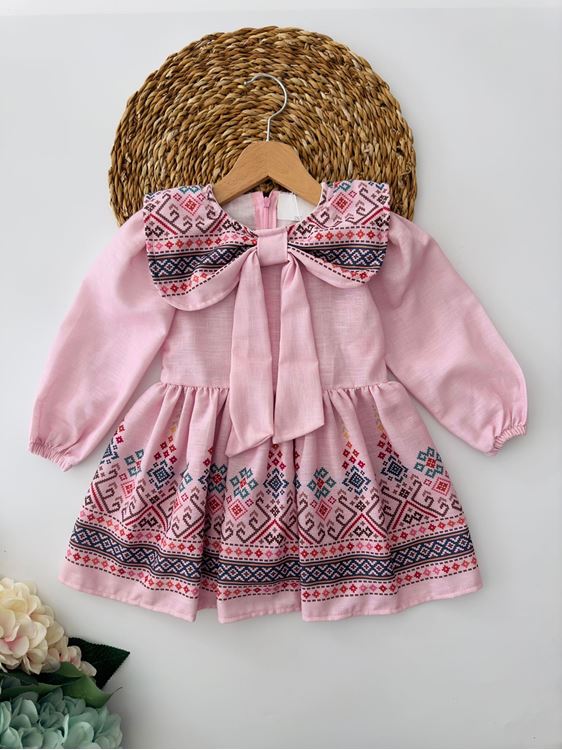 Miniğimin Cicileri Etnik Kız çocuk Pamuk Elbise - Pembe