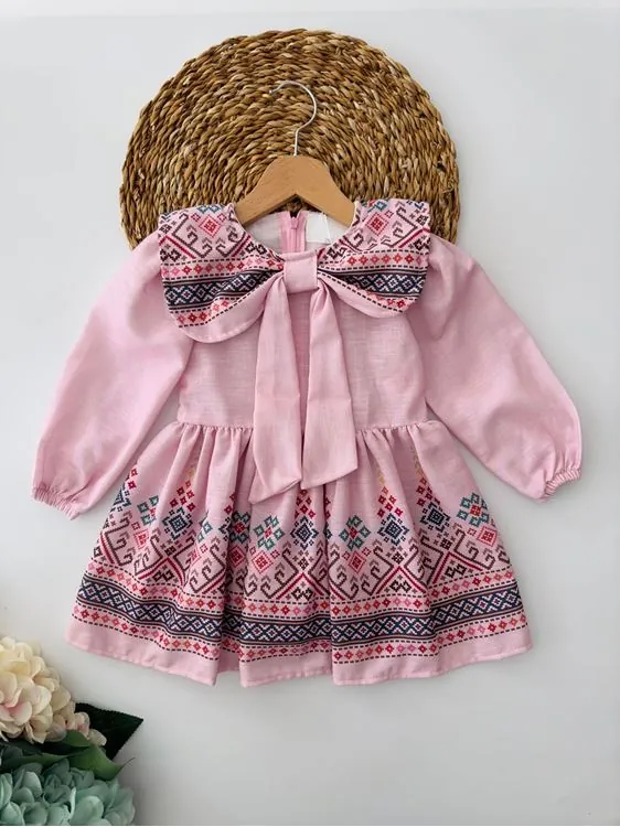 Miniğimin Cicileri Etnik Kız çocuk Pamuk Elbise - Pembe