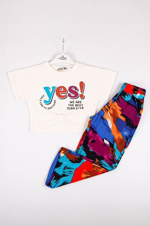 Miniğimin cicileri (6-9)Yes Baskılı 2 li Yazlık Kız Çocuk Takım - Beyaz