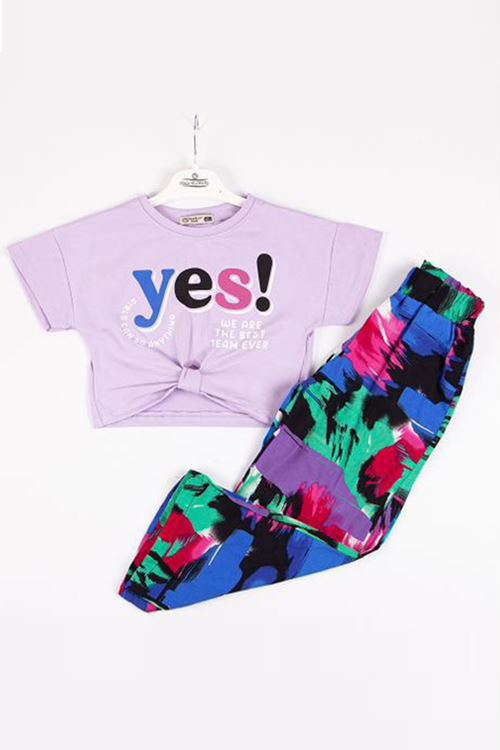 Miniğimin cicileri (6-9)Yes Baskılı 2 li Yazlık Kız Çocuk Takım - Lila