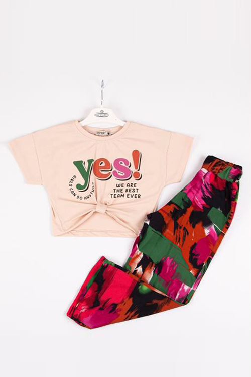 Miniğimin cicileri (6-9)Yes Baskılı 2 li Yazlık Kız Çocuk Takım - Bej
