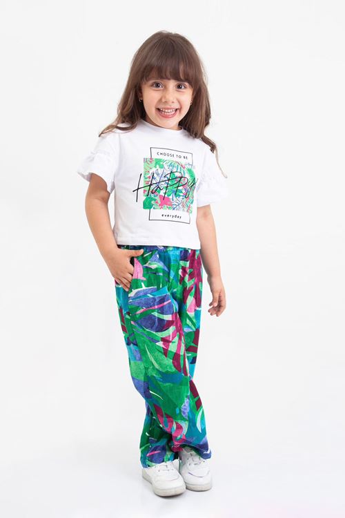 Miniğimin Cicileri (6-9) Happy Desen Kız Çocuk 2'li Takım - Beyaz