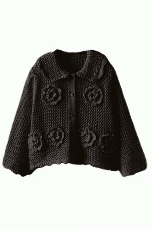 Miniğimin Cicileri Çiçekli Triko Düğmeli Hırka - Siyah