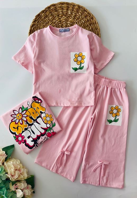 Miniğimin Cicileri Fun Arka ve ön Baskılı Yırtmaç Detaylı 2 li Takım - Pembe