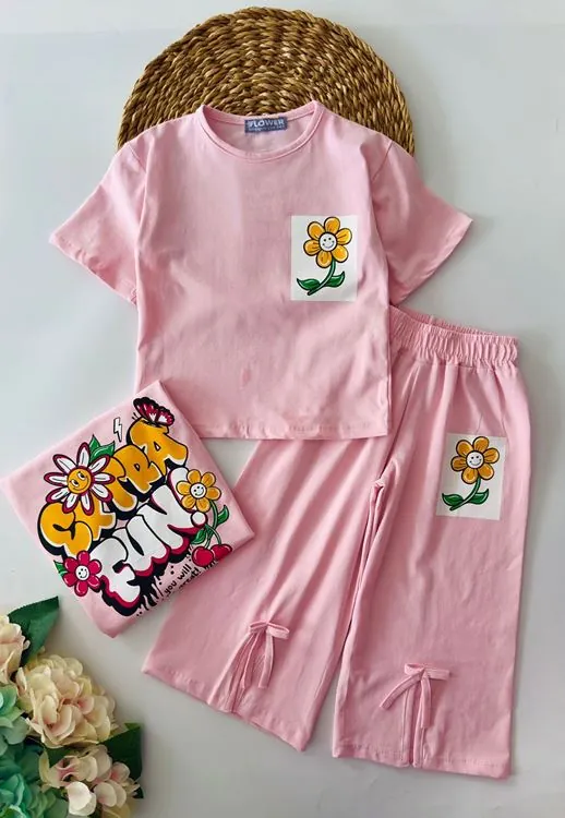 Miniğimin Cicileri Fun Arka ve ön Baskılı Yırtmaç Detaylı 2 li Takım - Pembe