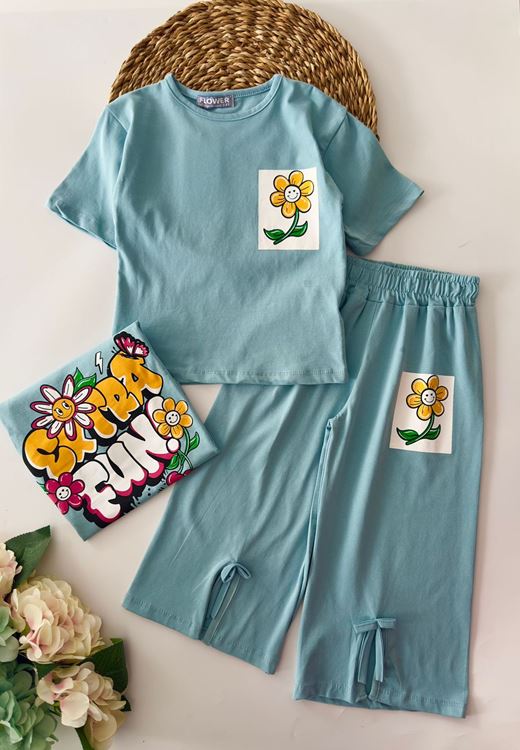 Miniğimin Cicileri Fun Arka ve ön Baskılı Yırtmaç Detaylı 2 li Takım - Su Yeşili