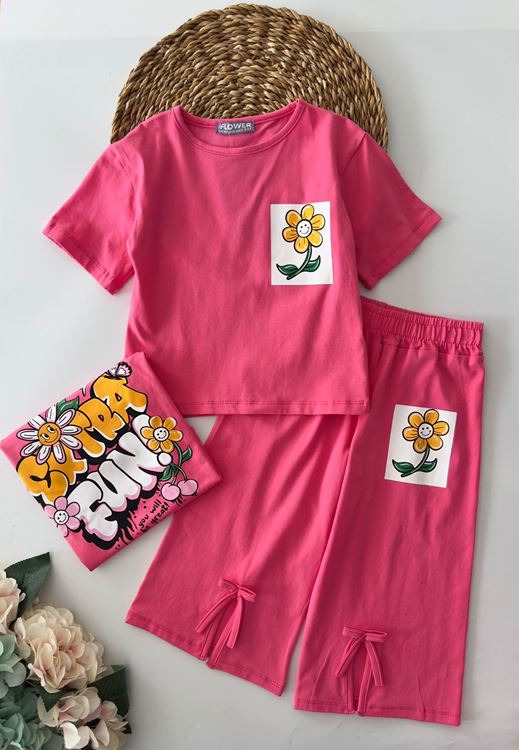 Miniğimin Cicileri Fun Arka ve ön Baskılı Yırtmaç Detaylı 2 li Takım - Fuşya