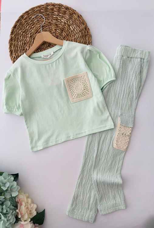 Miniğimin Cicileri Nakış Detaylı Garson Boy Kız Takım - Su Yeşili