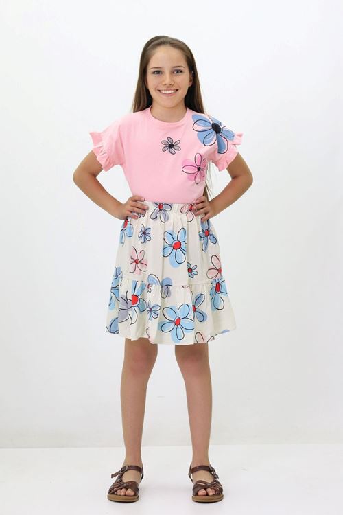 Miniğimin Cicileri Papatya Desenli Etekli Takım - Pembe