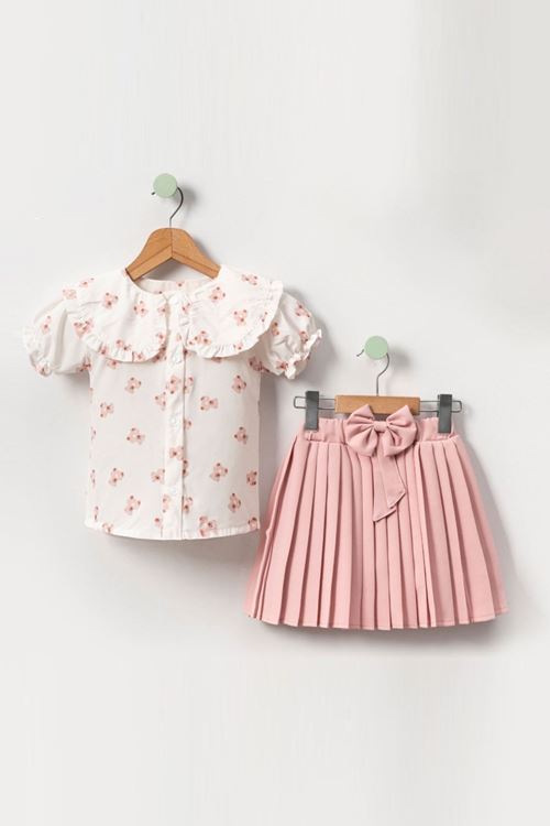 Miniğimin Cicileri Ayıcık Desenli Pileli Etek 2 li Takım - Açık Pembe