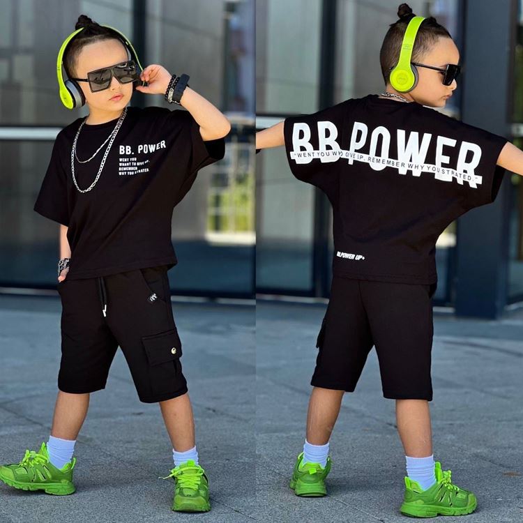 Miniğimin Cicileri Bb Power Oversize  Pamuklu Penye Erkek Çocuk  Takım - Siyah