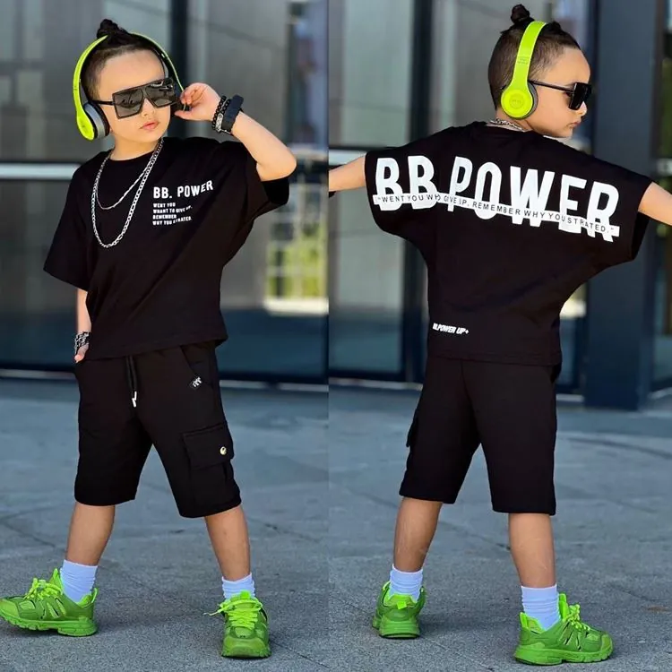 Miniğimin Cicileri Bb Power Oversize  Pamuklu Penye Erkek Çocuk  Takım - Siyah