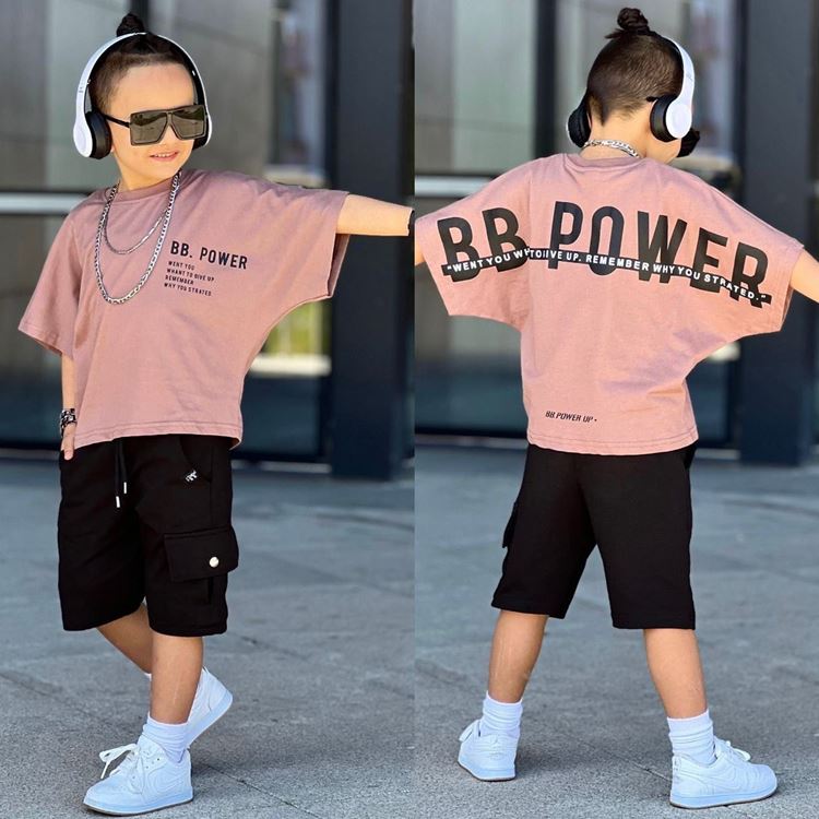 Miniğimin Cicileri Bb Power Oversize  Pamuklu Penye Erkek Çocuk  Takım - Vizon