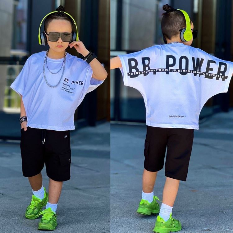 Miniğimin Cicileri Bb Power Oversize  Pamuklu Penye Erkek Çocuk  Takım - Beyaz