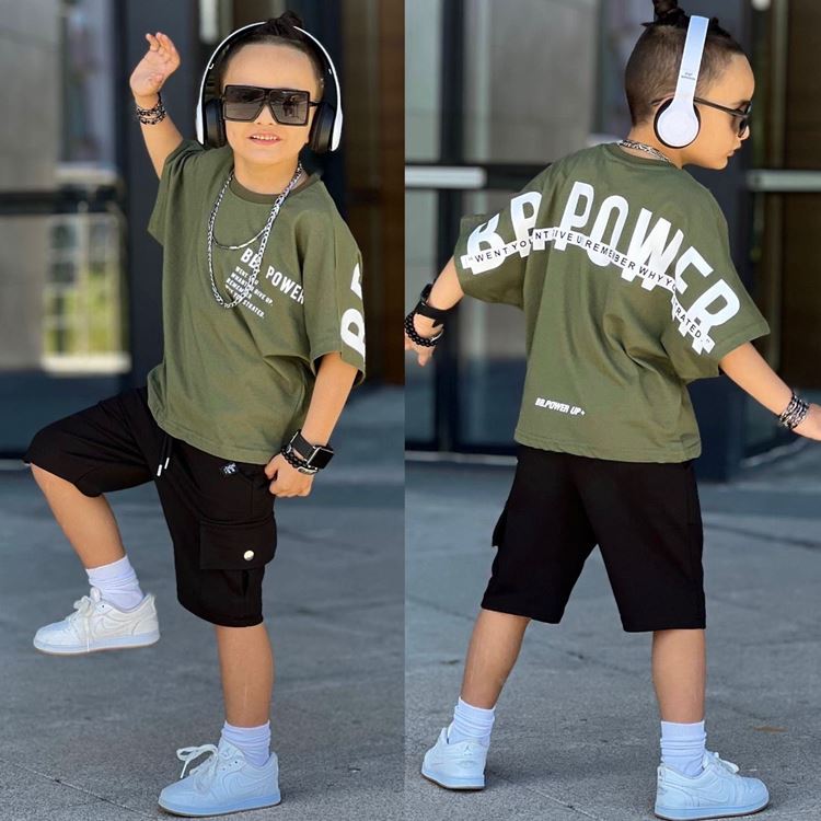 Miniğimin Cicileri Bb Power Oversize  Pamuklu Penye Erkek Çocuk  Takım - Haki