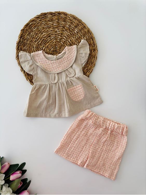 Miniğimin Cicileri Pötikare Şortlu Sevimli Bebek 2 li Takım - Pembe