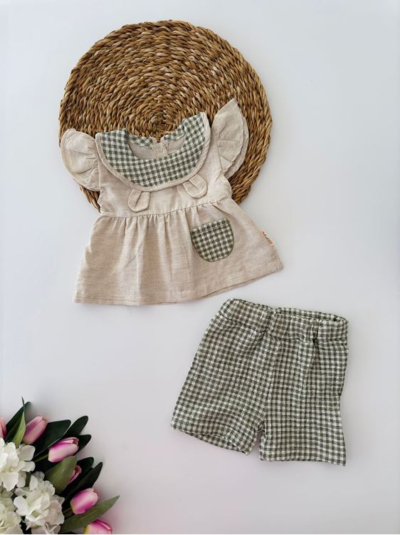 Miniğimin Cicileri Pötikare Şortlu Sevimli Bebek 2 li Takım - Yeşil