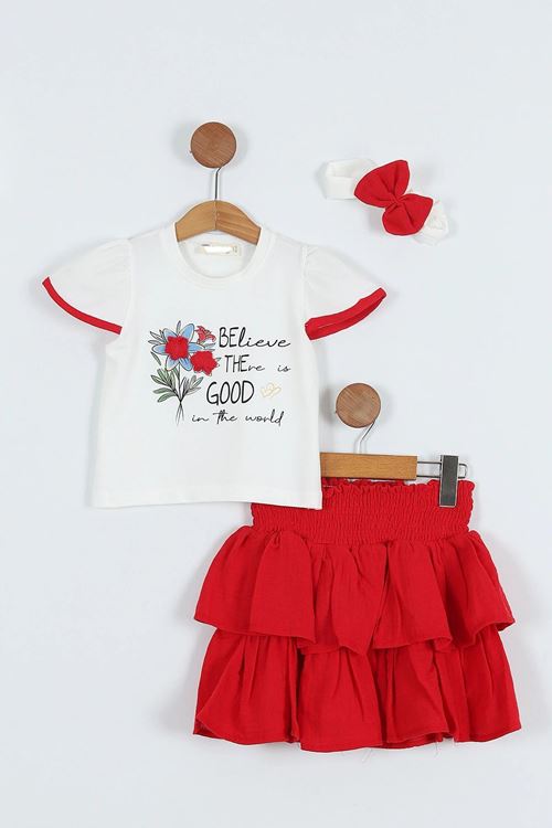 Miniğimin Cicileri Believe Gül Desenli Gipeli 3 lü Takılm - Kırmızı