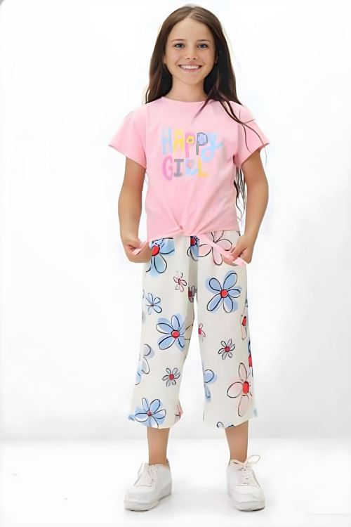 Miniğimin Cicileri Happy Girl Bermuda Papatya Desenli Kız Takım - Pembe